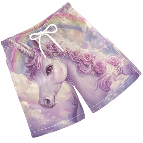 Pigsaly Boys' Swim Board Shorts Purple Cute Unicorn Boy's Swim Trunks Kids Swimwear M
