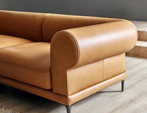 Image of Fabrique Eutony Leatherette 4 Seater with Puffy Moden Designr Light Brown Sofa Set | Comfortable Furniture for Home Office & Living Room | Easy to Move with Stainless Steel Legs