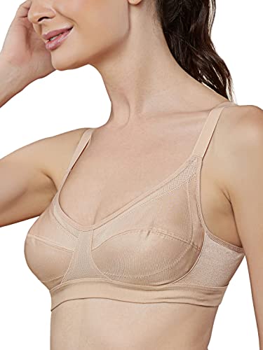 Image of Triumph Triaction Women's Sports Bra Wireless Non Padded Support Bra Breathable Mesh High Coverage Gym Bralette Cross Back Stretchable Activewear White Solid Design Pack of 1