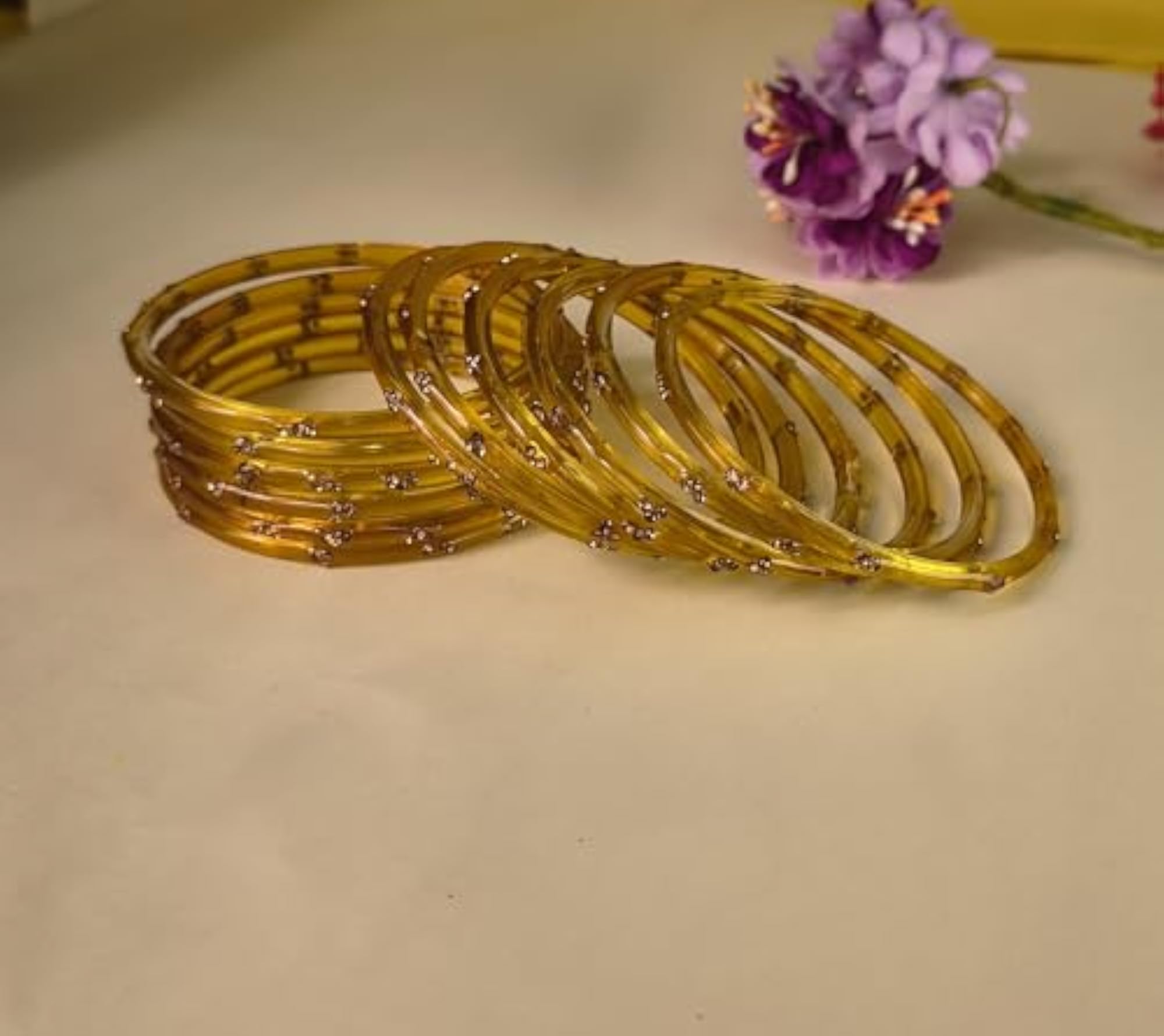 Stylish Glass Bangles with Zircon Stone, Bridal Chudi Set