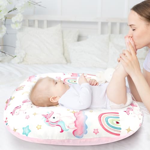 Image of Newborn Lounger Cover for Boys Girls, Soft Comfortable Baby Lounger Cover 1 Pack Reversible Removable Fleece Slipover for Infant Lounger Pillow, Unicorn (Cover Only)