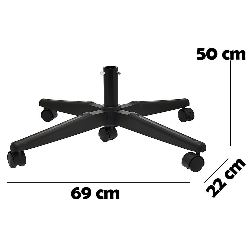 BAKAJI Base Albero di Natale in Plastica con Ruote, Supporto Versatile Regolabile Nero con Rotelle Piroettanti con Blocco e Attacco Universale, Resistente ed Ergonomico 69 x 22 x 50 cm