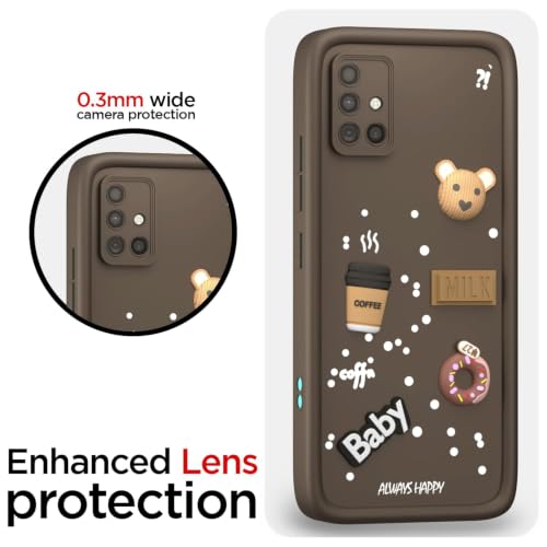 Image of Bintage Back Cover Compatible for Samsung Galaxy A51 | Cute 3D Taddy Ball Bear Milk Cake Coffee Silicon Case Full Body & Camera Protection - Brown