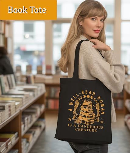 Image of Book Lovers Gifts Tote Bag for Bookish Readers, Aesthetic Book Tote Bag for Librarian, Medium Size with Inner Pocket