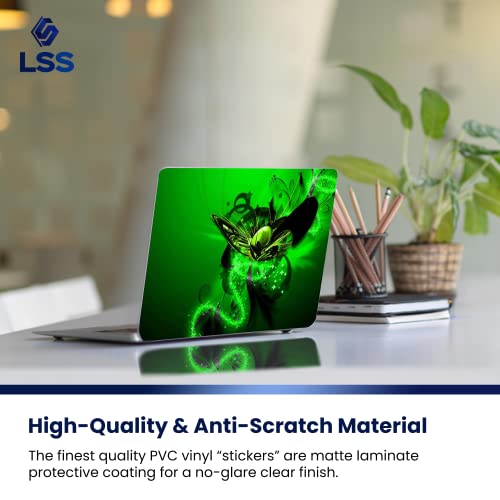 Image of LSS 17 17.3 Inches Laptop Notebook Skin Sticker with 2 Wrist Pads - Reusable Cover Protector Vinyl Sticker Cover Decal Fits 17 inch - 19 inch HP Asus Acer Samsung - Green Butterfly Pattern