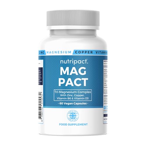 Nutripact Magnesium 6-in-1 Complex 1757mg – Triple Magnesium (Glycinate, Citrate & Malate), Zinc, Copper, Vitamin D3, Vitamin B6 – High Strength Magnesium Supplement - 60 Vegan Capsules (not Tablets)