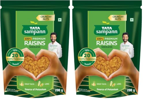 Image of Tata Sampann Pure Raisins Seedless /Kishmish, 200g, Source Of Potassium, Premium Dry Fruits, Green Raisins (Pack of 2)