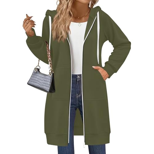 Long Hoodies for Women Zip Up Jacket Casual Comfort Plain Oversized Hoodie Hooded Tunic Sweatshirt Zipper Fall Coats