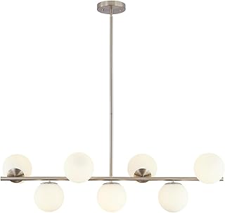 KCO Lighting Modern Sliver Chandelier with White Globe Sputnik Chandelier Pendant Light Frosted Globe Glass Adjustable Hanging Ceiling Light for Dining Room Living Room Kitchen (Silver)