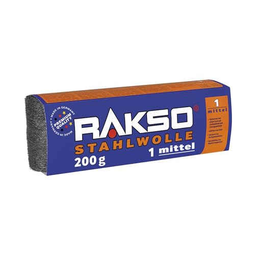 RAKSO Steel Wool Medium 1-200 g, 1 Banderole, Smooths Wooden Surfaces, Removes Old Paint from Antique Furniture, Cleans Hard Rubber Floors