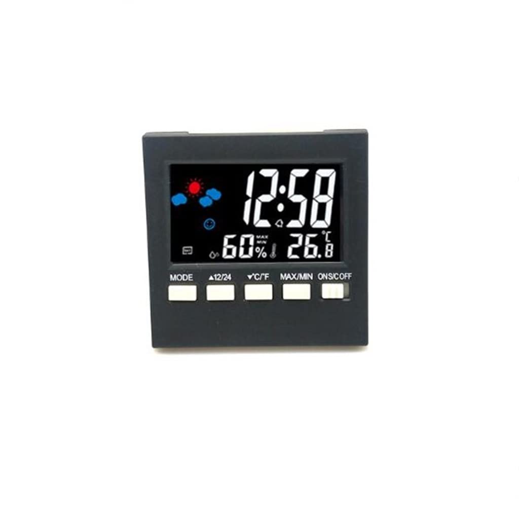 HRWLY Color LCD Digital Alarm Clock Temperature Humidity Voice Control Snooze Time Night Light Weather Forecast Display LED