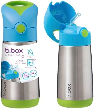 b.box Insulated Straw Sipper Drink Water Bottle 350ml- Ocean Breeze Blue Green(450)