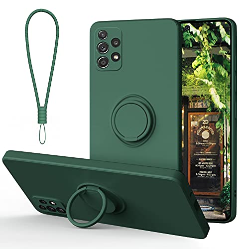 Samsung Galaxy A52/A52S 5G Hülle Silikon(ORDA),Handyhülle Samsung A52 4G 5G mit Ring Halter Ständer Kratzfeste,Dünn Silikonhülle Kameraschutz Flexibel Bumper Case für Samsung A52 6.5" Dunkel Grün Cover
