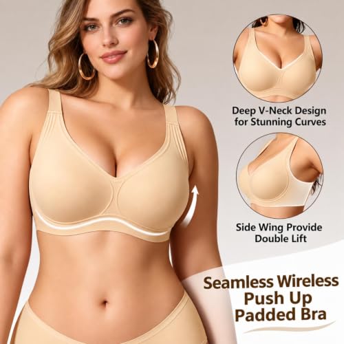 Kifszeury Jelly Bras for Women Full Coverage Beige L Padded Everyday Bra - image 2
