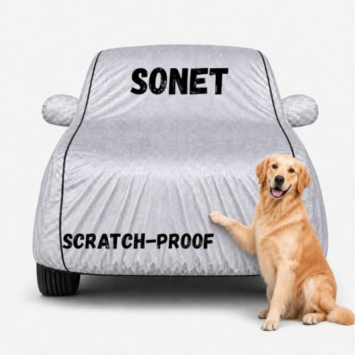 Image of Waterproof Car Cover for Sonet | Soft Cotton Lining Heavy Duty Triple Stitched Heat Resistant Outdoor Cover Comes with Mirror and Antenna Pocket Full Bottom Elastic (Silver)