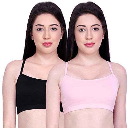 Image of INKURV Slip On Beginner's Bra for Girls & Teenagers, Non Padded Sports Bra| Adjustable Straps with No Hooks| Double Layered Fabric, Non-Wired Seamless Bralette for Gym-Combo of 2