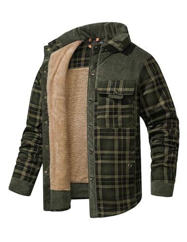 Eisctnd Men's Sherpa Lined Flannel Jacket Outdoor Long Sleeve Plaid Fleece Shirt Warm Casual Button Down Coat3