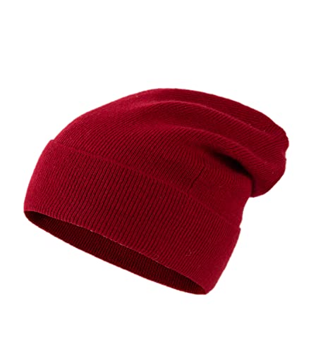 Lallier Bonnet Unisexe 100% Pur Cachemire, Bonnet côtelé Chaud et Doux avec boîte-Cadeau pour Femme et Homme (Rouge)