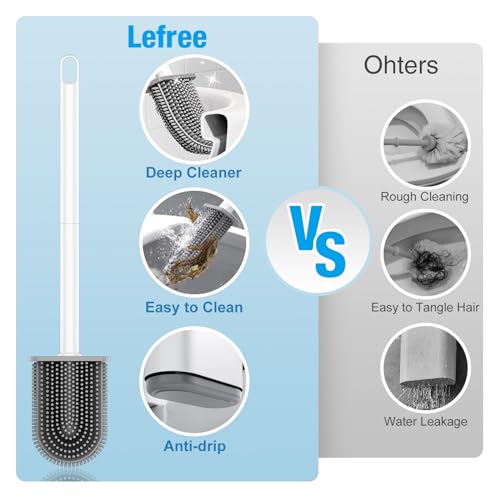 Toilet Brush & Holders, Deap Cleaner Silicone Toilet Brush with Anti-drip Base, Durable and Flexible Bristles, No-Slip Long Handle Toilet Brush Set for Bathroom - Image 6