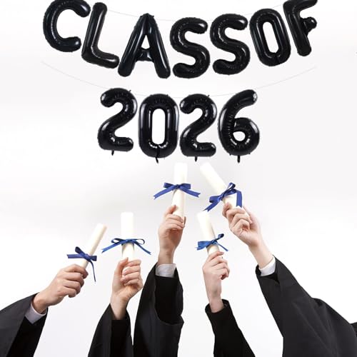 TONIFUL Black Class of 2026 Graduation Balloon Banners Foil Balloons Decorations 2026 Congrats Grad Balloons for Class of 2026 Congratulation Graduations Party Supplies by TONIFUL - Used condition - Image 4
