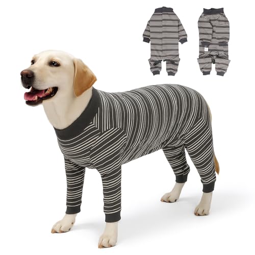 Image of Dog Recovery Suit, Pet Surgery Suits for Female Male, Striped Recovery Shirt Dog Abdominal Wounds Bandages, E-Collar & Cone Alternative, Neuter Stop Licking Onesie Body Suits for Large Dogs