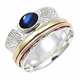 SILVERTROVE Anillo giratorio de plata de ley 925 maciza con piedras preciosas Labradorita, joyería hecha a mano para hombres y mujeres, CRG1215BN_61 (19.4)