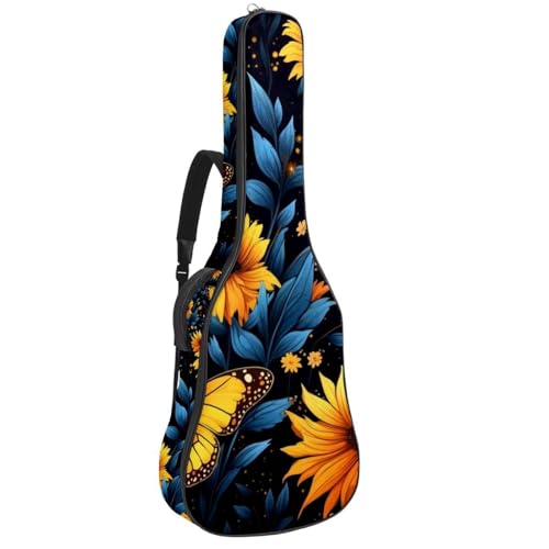 Housse guitare acoustique 109 cm tournesols et papillon jaune en tissu Oxford