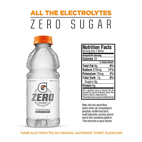 Gatorade Zero Sugar Thirst Quencher, Glacier Cherry, 20 Fl Oz (Pack of 12)