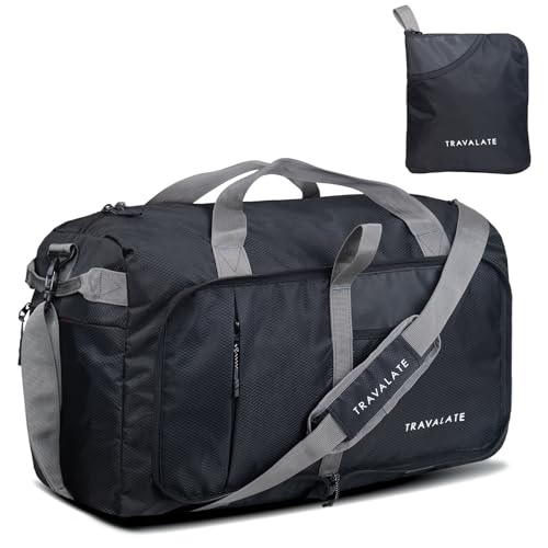 TRAVALATE 50L Foldable Travel Duffle Bag with Shoe Compartment - Black