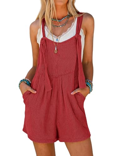 Ekouaer Womens Rompers Jumpsuits Sleeveless Adjustable Ribbed Knit Vacation Beach Travel Overall Shorts Outfits