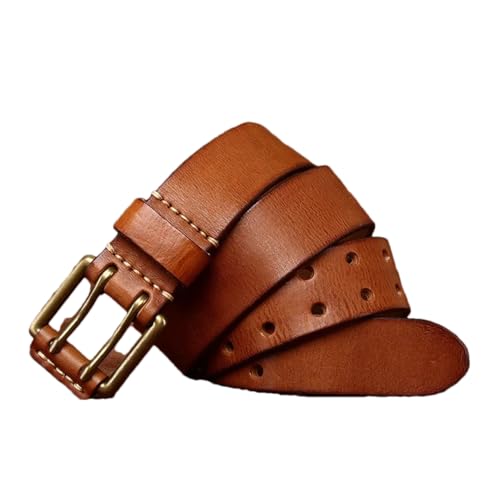 Pulcykp Men's and Women's Thick Leather Double Needle Buckle Belt