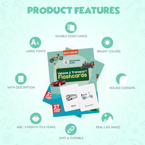 Image of SPARTAN KIDS Vehicle & Transport Flash Cards for Kids | 27 Early Learning Flash Cards Easy & Fun Way of Learning 1 Year to 6 Years Babies