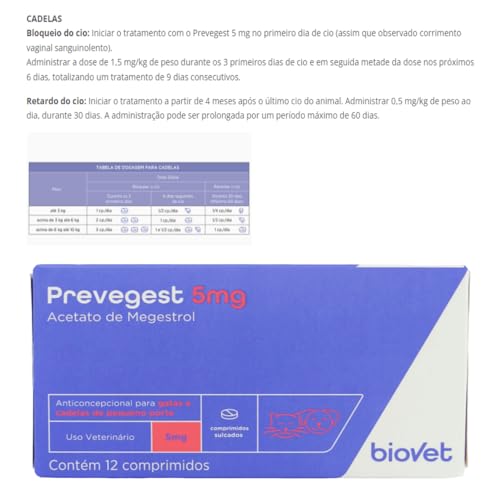Kit Anticoncepcional Preve-Gest Biovet 5mg c/ 12 Comprimidos C/ 3 unidades