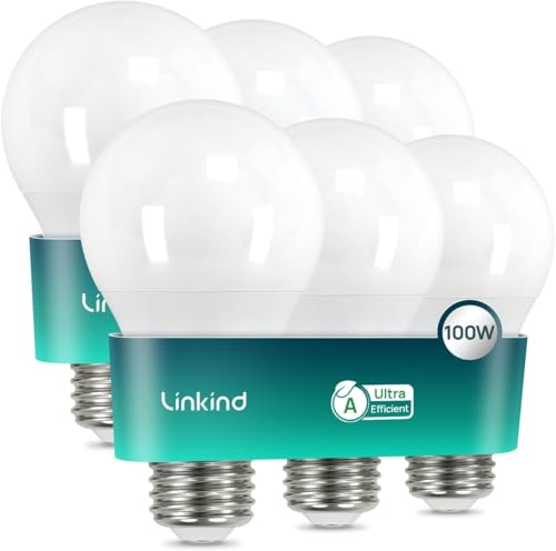 Linkind Ampoule LED E27 Classe A, 7,2W = 100W, A60 1521lm Ultra Lumineux, 4000K Blanc Neutre, 50000H Durée de Vie, Économie d'Énergie, Ampoule Mat, Lot de 6