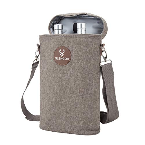 Glengor Insulated Premium Wine Carrier | Twin Bottle Holder | Cooler Bag | Handle and Shoulder Strap.