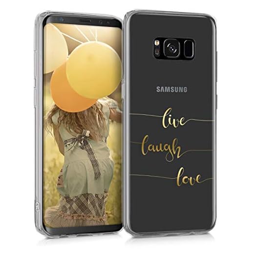 kwmobile Carcasa Compatible con Samsung Galaxy S8 - Funda de TPU Live, Laugh, Love en Dorado/Transparente
