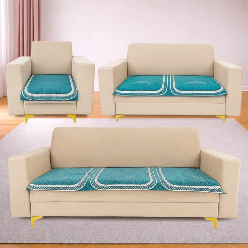 Image of Homerz Premium Chenille Fabric Sofa Cover | Soft, Durable & Dustproof | Decorative Couch Cover (Ghoomar Teal, 6 (3+2+1) Seater, Only Seat Cover)