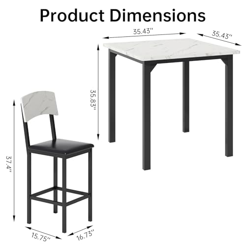 AWQM 5-Piece Dining Table Set, Dining Table Set for 4, Counter Height Table & 4 Bar Stools, Modern Kitchen Dining Set, with Upholstered Chairs, Compact Dining Set for Small Spaces, Marble Texture