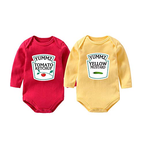 YSCULBUTOL Baby Twins Bodysuit Yummz Tomato Ketchup Mustard Red Yellow Twins Set Boys