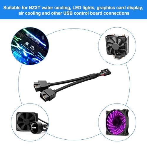Image of 2PCS Motherboard USB Header Splitter - USB 2.0 to Dual 9 Pin Extension Cable, Internal USB Splitter for PC Internal Computer Motherboard (Black-6.3inch)