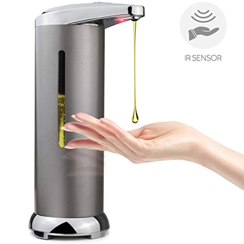 SHUNING Dispensador de jabón, dispensador automático de jabón con Sensor infrarrojo más Nuevo, dispensador de jabón automático sin Contacto de Acero Inoxidable con Base Impermeable (Grey)