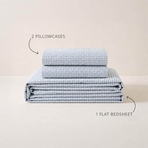 Image of LANE LINEN 100% Organic Cotton Bedsheet for Double Queen - Polka Dot Blue | GOTS Certified, Percale Weave, 90x100 inches, Soft & Breathable, Machine Washable, Includes 2 Pillow Covers