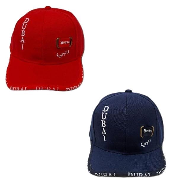 Caps For Boys, Dubai Design, Set of 2, Excellent Design with Pleasant Colors, Ideal for Sports Picnics Excursions, UV and Sunlight Protection. (Bright Red, Dark Blue)