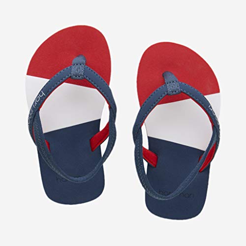 Hari Mari Meadows Asana - Navy/Red/Lily Girl's Premium Foam Rubber Flip Flops with Leather Straps and Rubber Outsoles K93