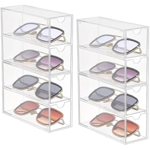 Vowcarol 2 Pack Sunglass Storage Box 4 Layers, Acrylic Eyeglass Organizer, Art Craft and Make-up Storage Drawer Cover