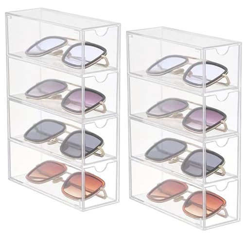 Vowcarol 2 Pack Sunglass Storage Box 4 Layers, Acrylic Eyeglass Organizer, Art Craft and Make-up Storage Drawer
