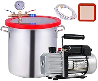 5 Gallon Tempered Glass Lid Vacuum Chamber and 4CFM 1 Stage Vacuum Pump HVAC for Stabilizing Wood, Degassing Silicones, Epoxies and Essential Oil, Without Oil
