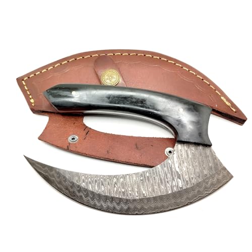 Damascus Steel Ulu Knife With Sheath, 6