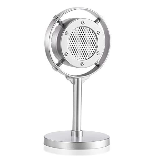 Facmogu Vintage Retro Fake Plastic Mic, Nostalgic Microphone Props for Antique Decoration Collecters, Antique Ring Microphones Model for Vintage Theme Scene Shooting - Silver