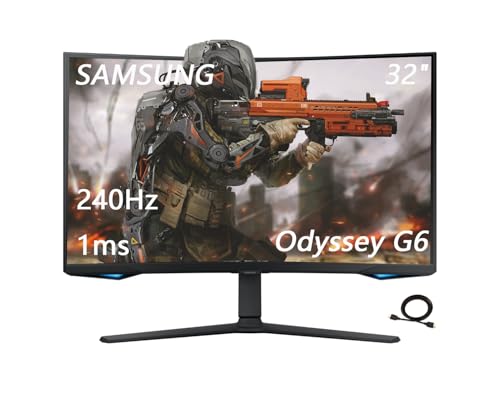 Image of Samsung 32-Inch Odyssey G65B Curved Gaming Monitor, QHD 2560 x 1440, 240Hz, 1ms, Smart TV Apps & Gaming Hub, Swivel /Tilt Adjustable Stand, HDMI Cable, Black